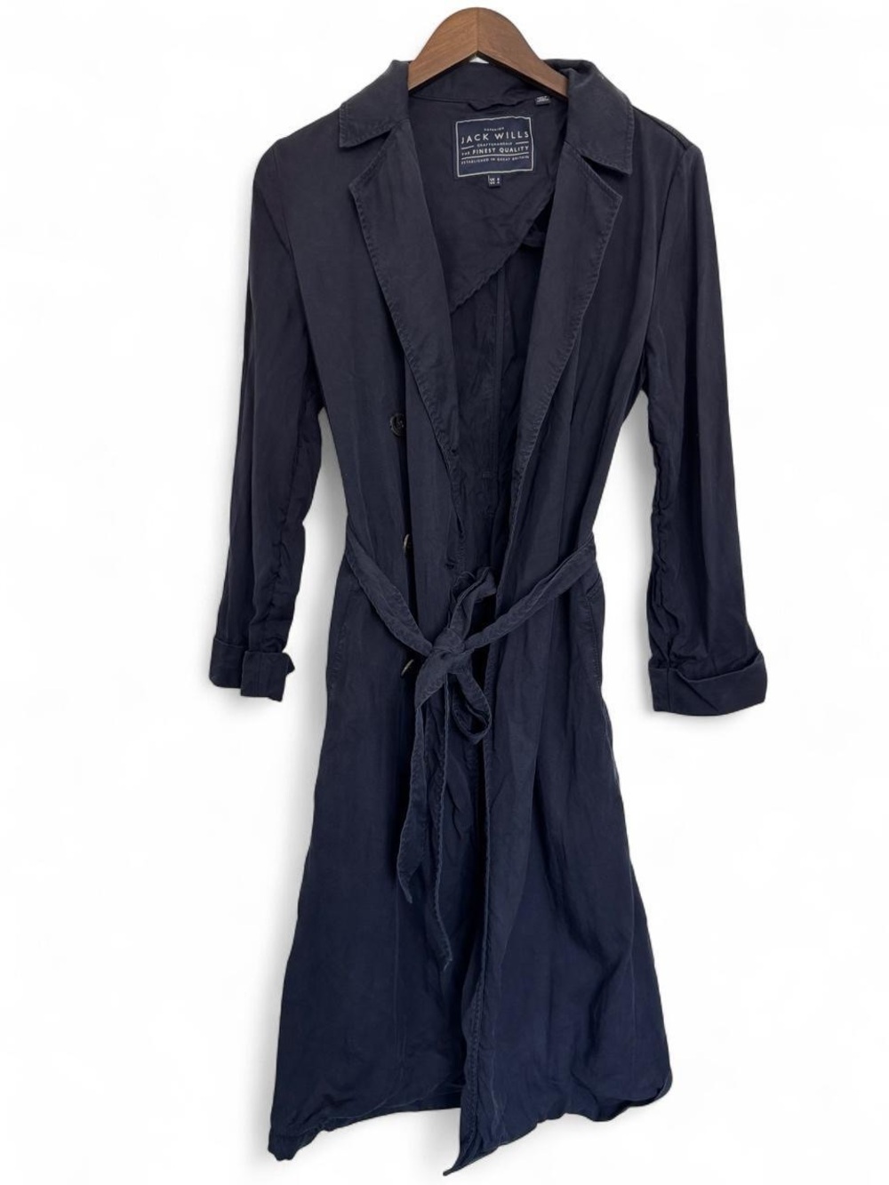 Jack Wills Navy Blue Trench Coat Jacket with Belt Size 4 Minimalist Classic Chic
